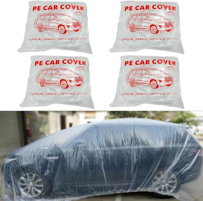 Bocarmo 4 Packs Disposable Car Cover Clear Plastic Car Cover Universal Rain Dust Garage Cover with Elastic Band Medium (15.7FT x 24.6FT) - Image 1